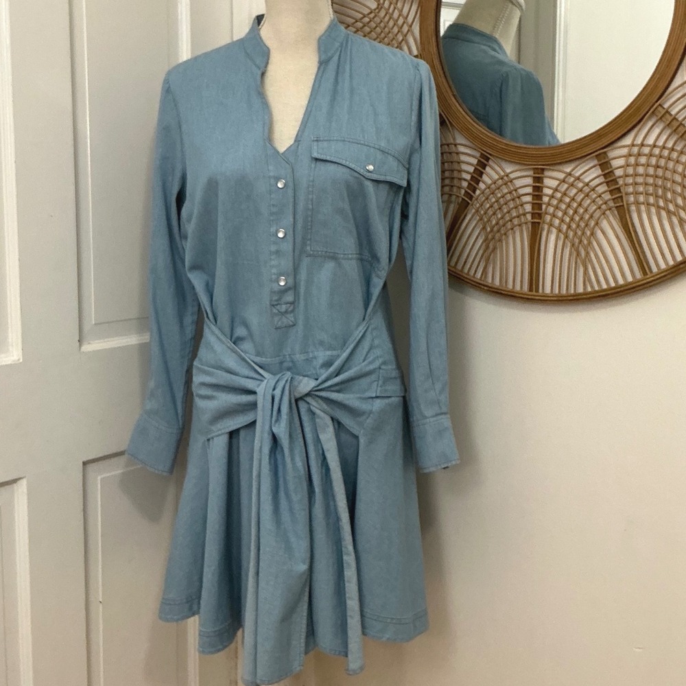 Derek Lam 10 Crosby Chambray Denim Shirtdress 8 Utility Western Boho Minimalist